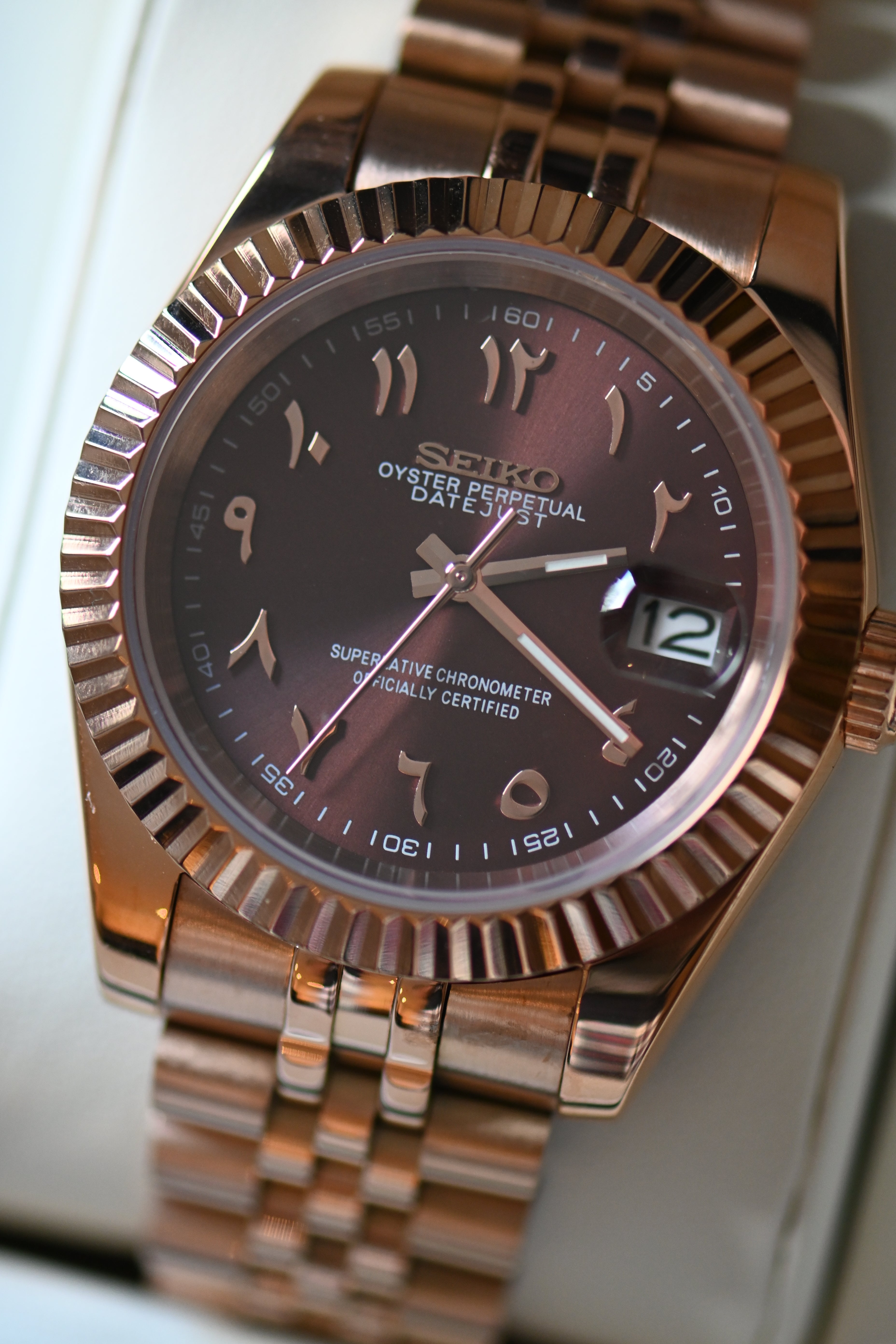 Seikojust Mod Rose Gold - Chocolate Arabic – DHWATCHMODS